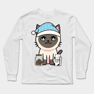 Cute siamese cat is having a midnight snack Long Sleeve T-Shirt